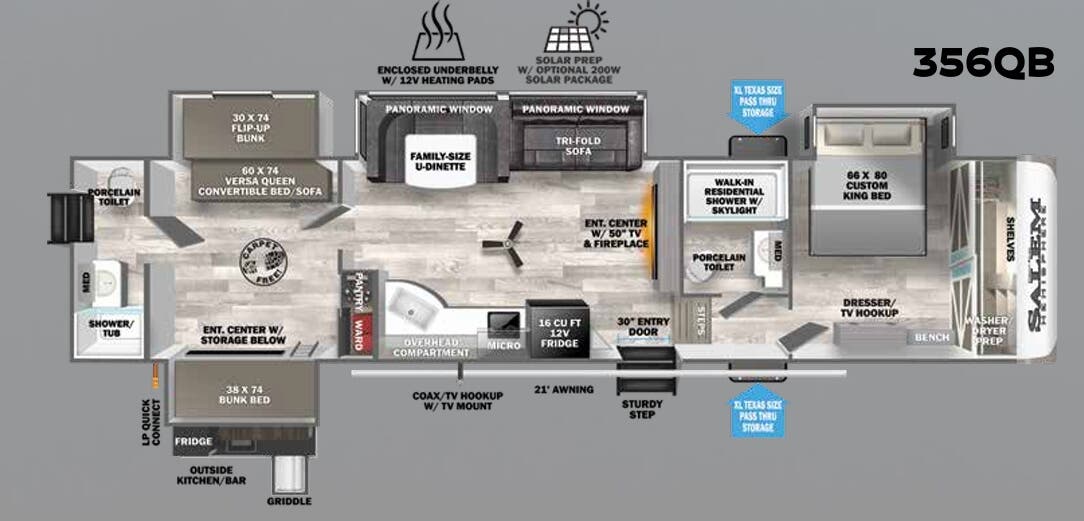 View 2023 Forest River Salem Hemisphere 356QB complete specs and manufacturer brochures