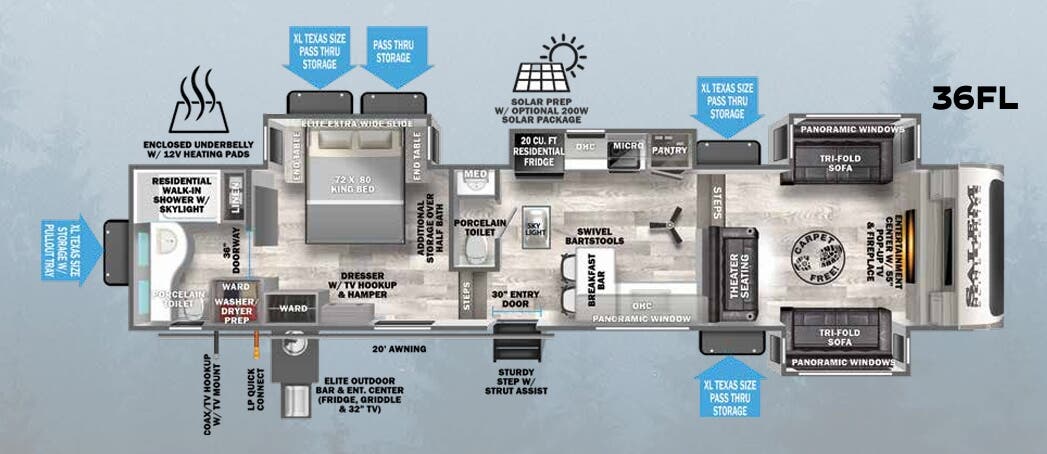 View 2023 Forest River Salem Hemisphere Elite 36FL complete specs and manufacturer brochures