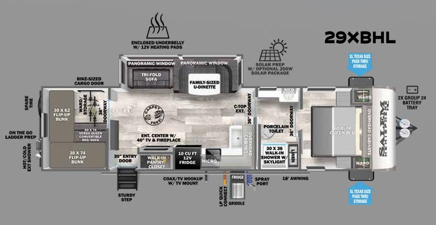 View 2023 Forest River Salem Hemisphere Hyper-Lyte 29XBHL complete specs and manufacturer brochures