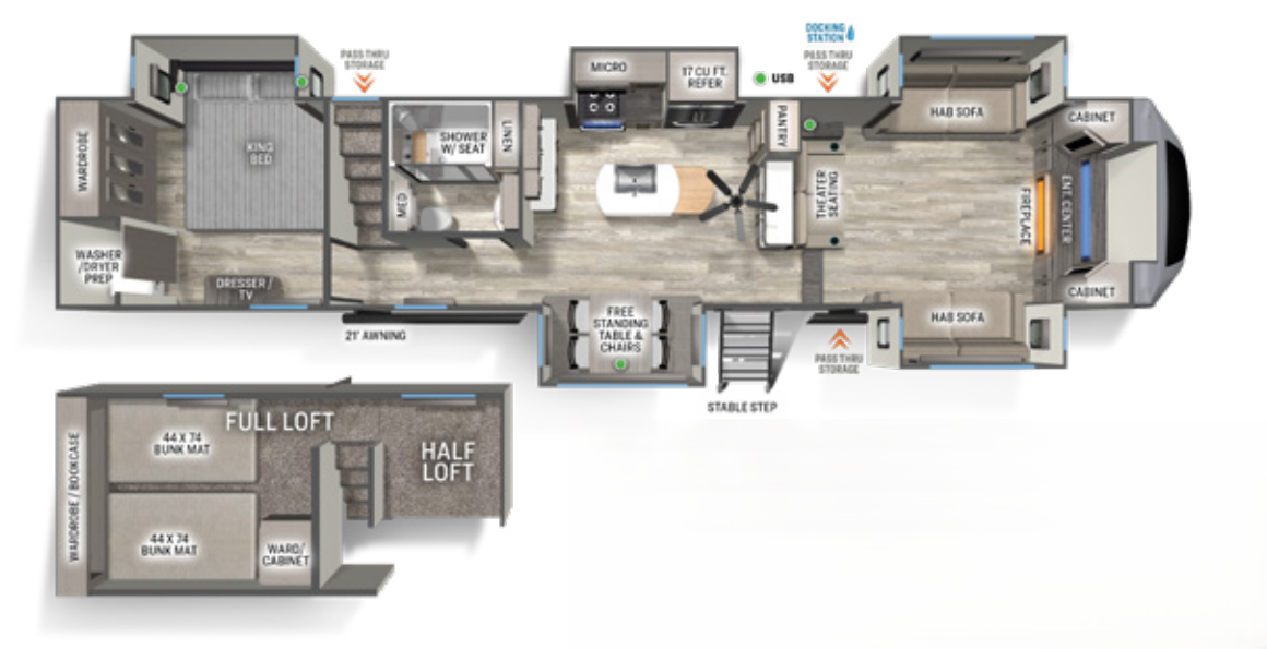 View 2023 Forest River Sandpiper 3990FL complete specs and manufacturer brochures