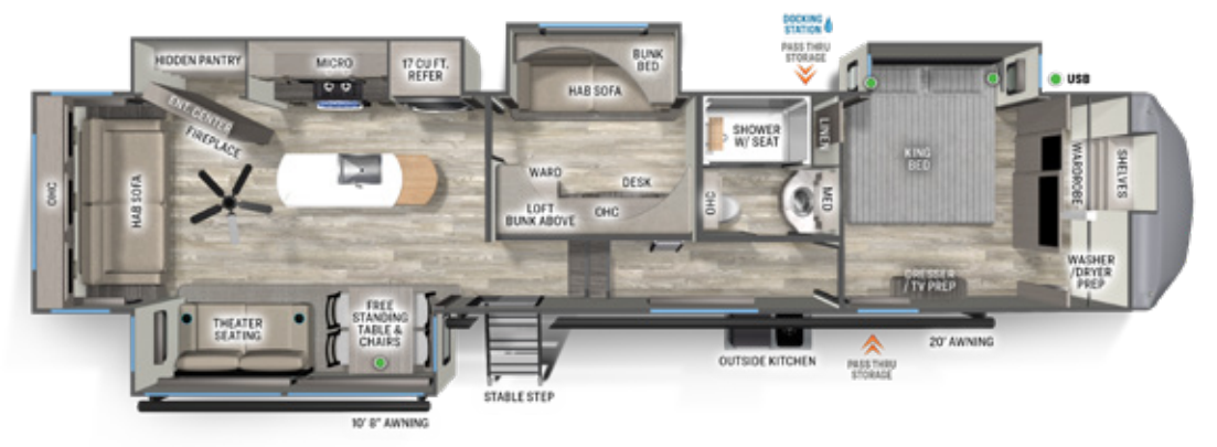 View 2023 Forest River Sandpiper 4003MB complete specs and manufacturer brochures
