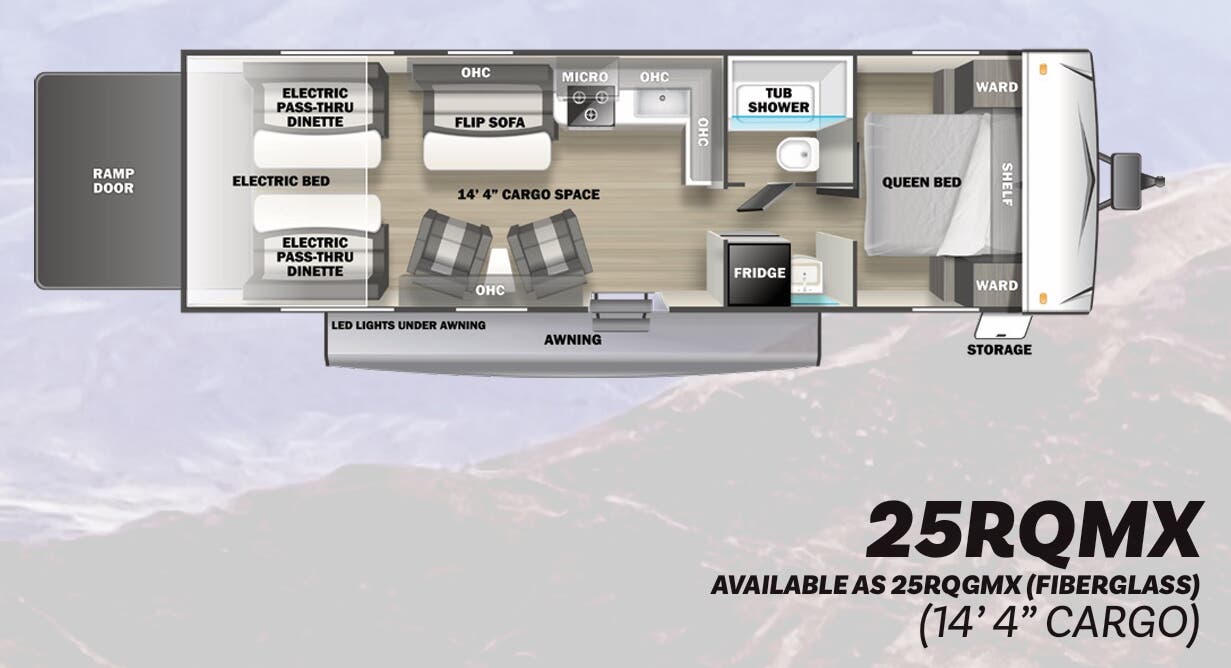 View 2023 Forest River Shockwave 25RQGMX complete specs and manufacturer brochures