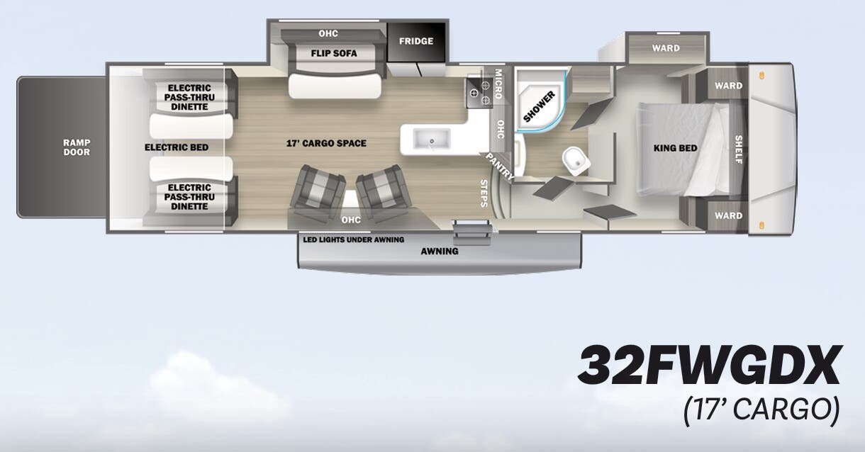 View 2023 Forest River Shockwave 32FWGDX complete specs and manufacturer brochures