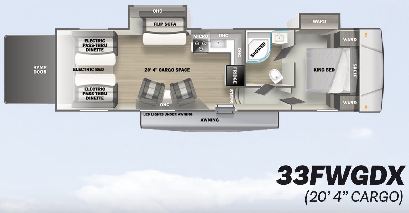 View 2023 Forest River Shockwave 33FWGDX complete specs and manufacturer brochures