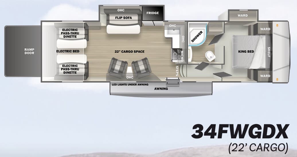 View 2023 Forest River Shockwave 34FWGDX complete specs and manufacturer brochures