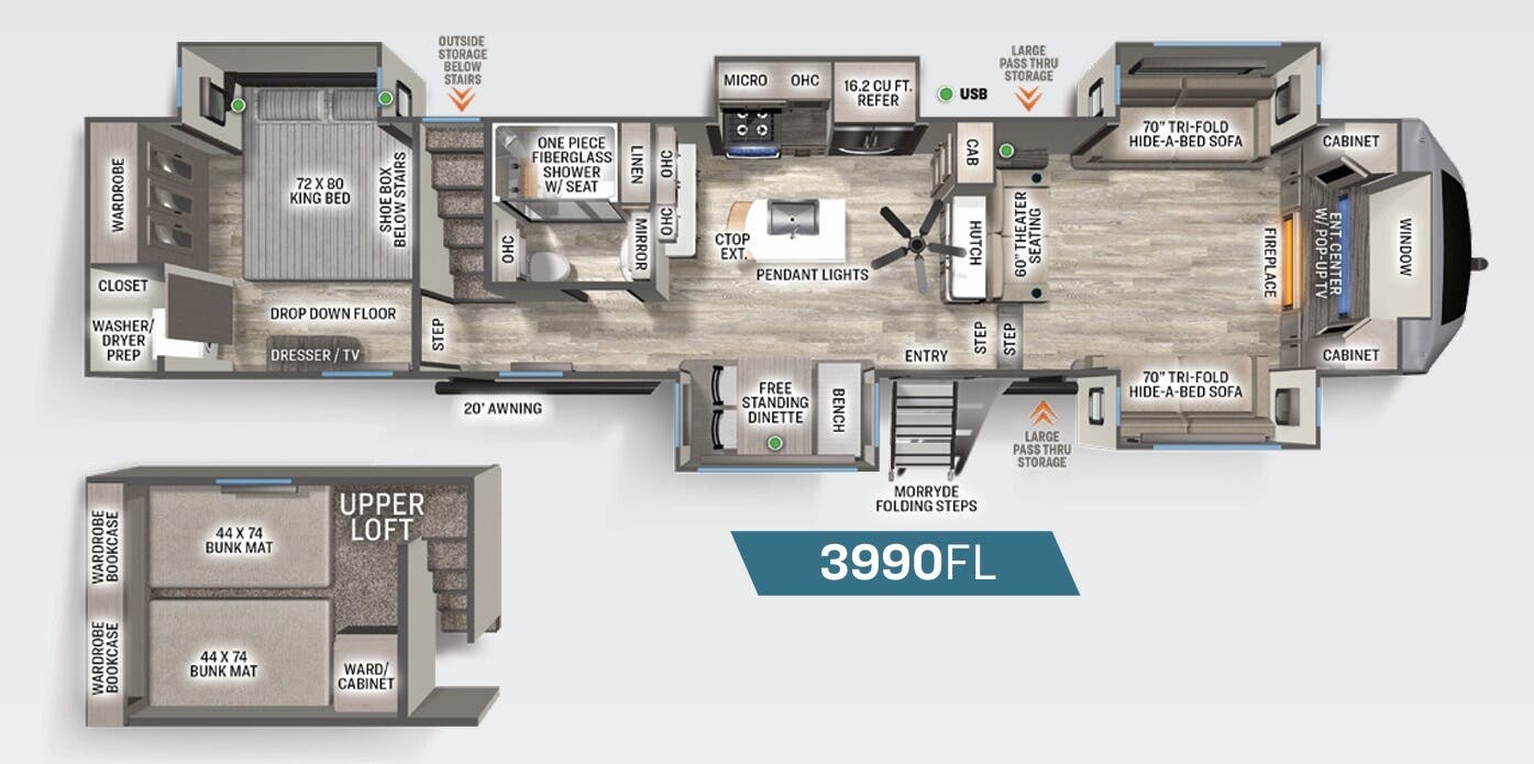 View 2023 Forest River Sierra 3990FL complete specs and manufacturer brochures