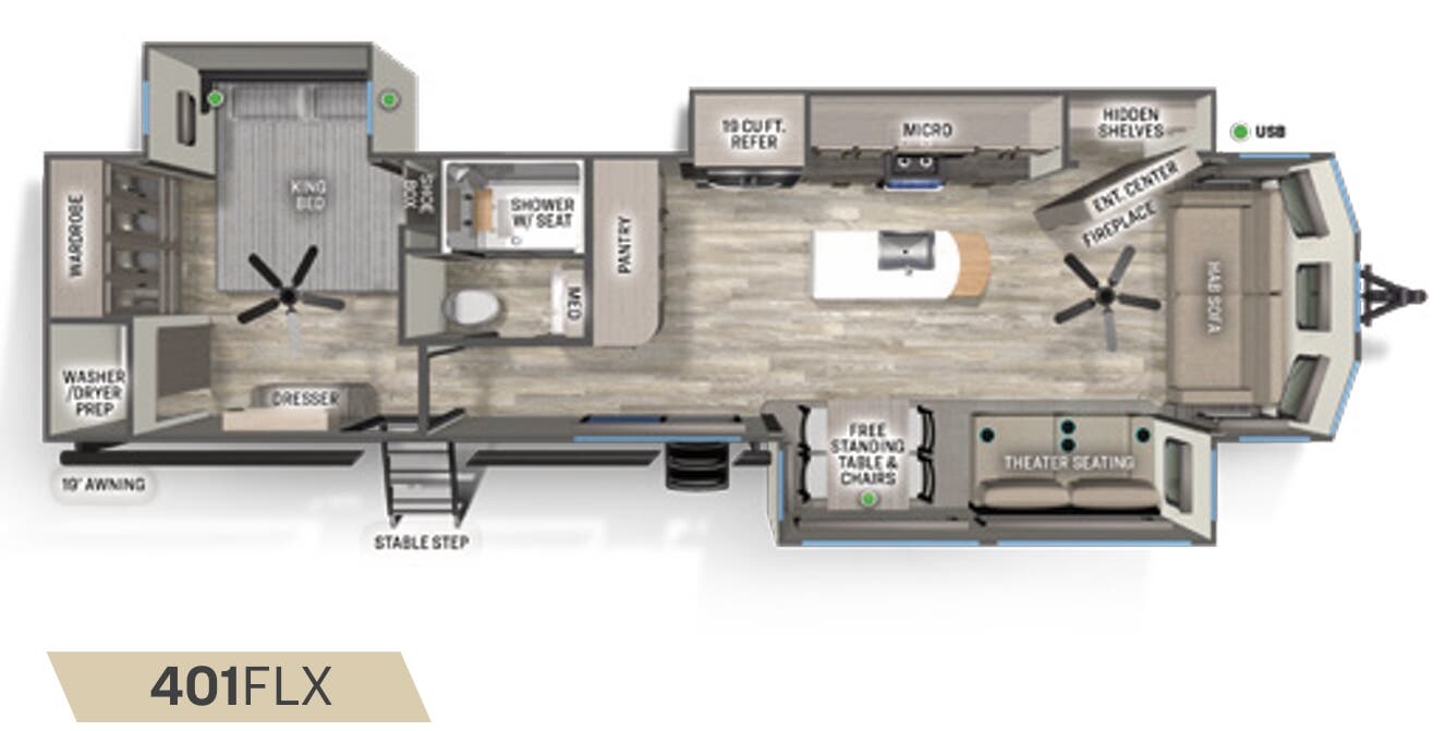View 2023 Forest River Sierra Destination 401FLX complete specs and manufacturer brochures