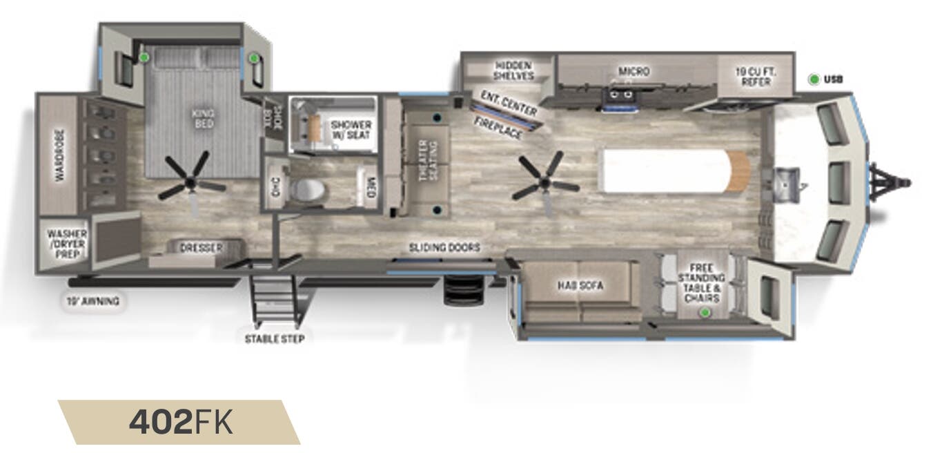 View 2023 Forest River Sierra Destination 402FK complete specs and manufacturer brochures
