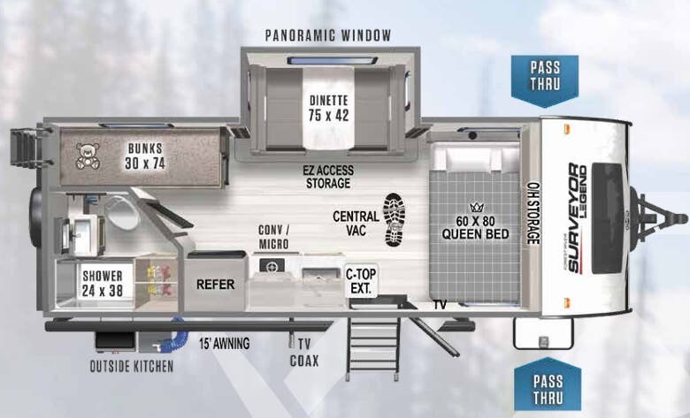 View 2023 Forest River Surveyor Legend 19BHLE complete specs and manufacturer brochures