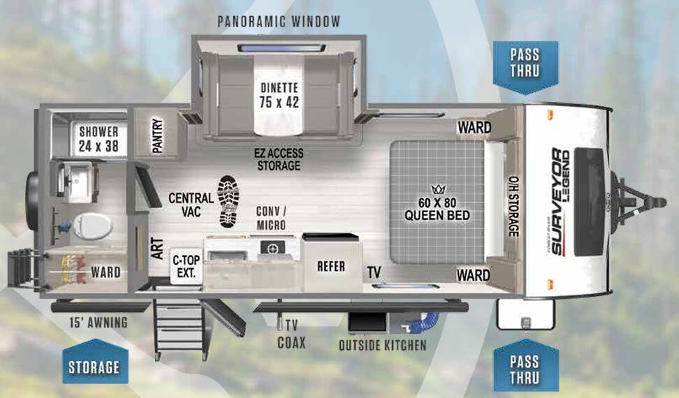 View 2023 Forest River Surveyor Legend 19RBLE complete specs and manufacturer brochures