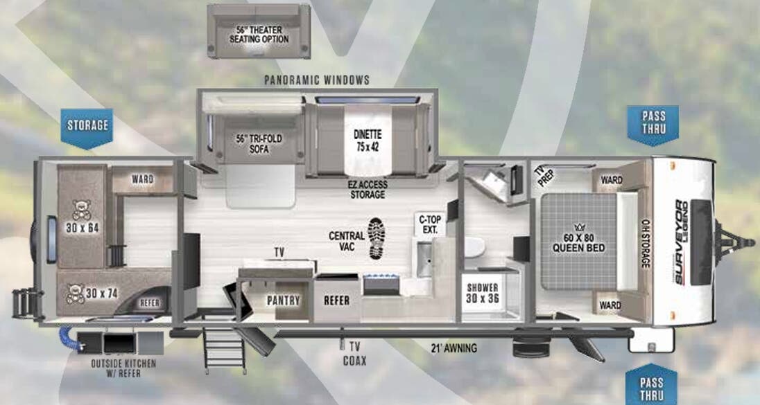 View 2023 Forest River Surveyor Legend 296QBLE complete specs and manufacturer brochures