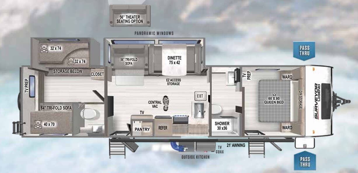 View 2023 Forest River Surveyor Legend 303BHLE complete specs and manufacturer brochures