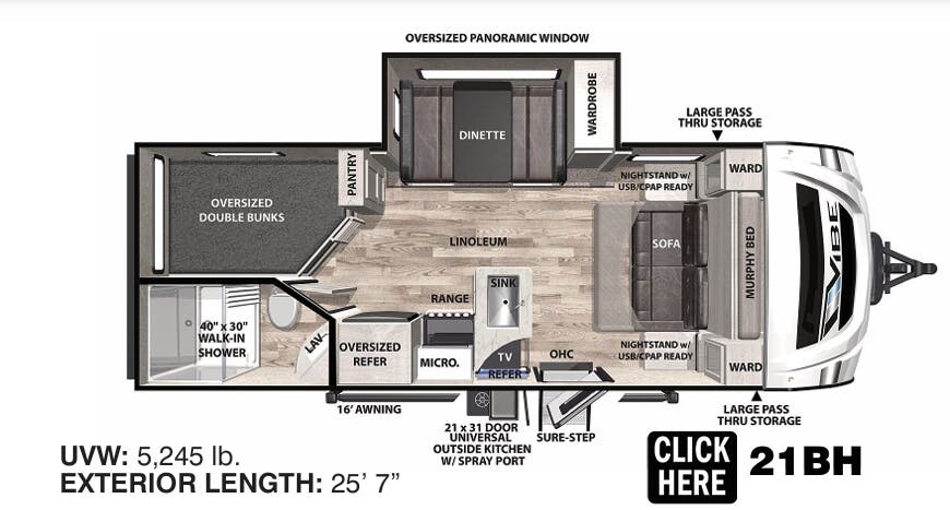 View 2023 Forest River Vibe 21BH complete specs and manufacturer brochures