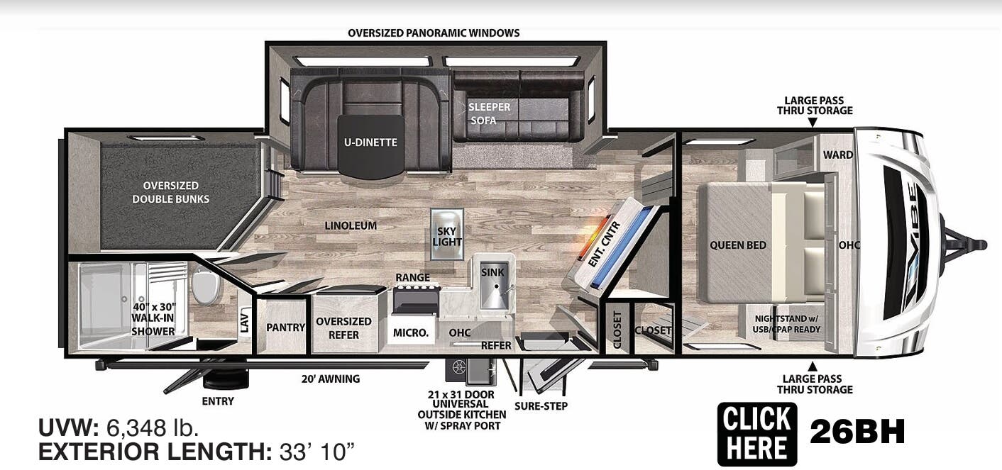 View 2023 Forest River Vibe 26BH complete specs and manufacturer brochures