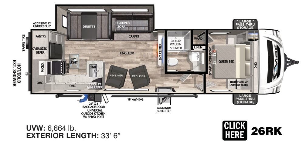 View 2023 Forest River Vibe 26RK complete specs and manufacturer brochures