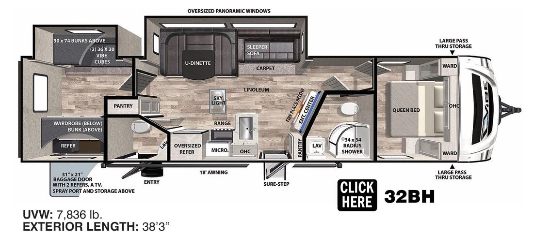 View 2023 Forest River Vibe 32BH complete specs and manufacturer brochures