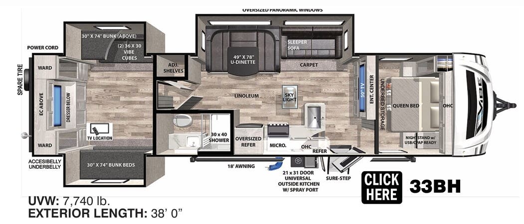 View 2023 Forest River Vibe 33BH complete specs and manufacturer brochures