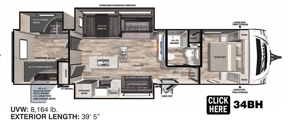 View 2023 Forest River Vibe 34BH complete specs and manufacturer brochures