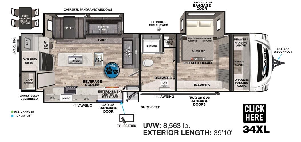 View 2023 Forest River Vibe 34XL complete specs and manufacturer brochures
