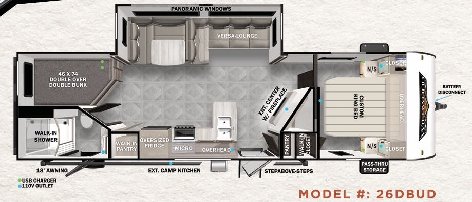 View 2023 Forest River Wildwood 26DBUD complete specs and manufacturer brochures