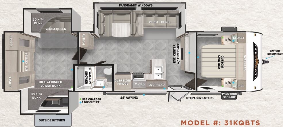View 2023 Forest River Wildwood 31KQBTS complete specs and manufacturer brochures