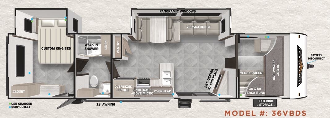 View 2023 Forest River Wildwood 36VBDS complete specs and manufacturer brochures