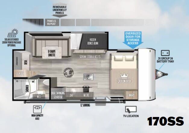 View 2023 Forest River Wildwood FSX 170SS complete specs and manufacturer brochures