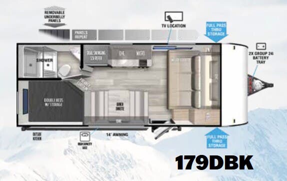 View 2023 Forest River Wildwood FSX 179DBK complete specs and manufacturer brochures