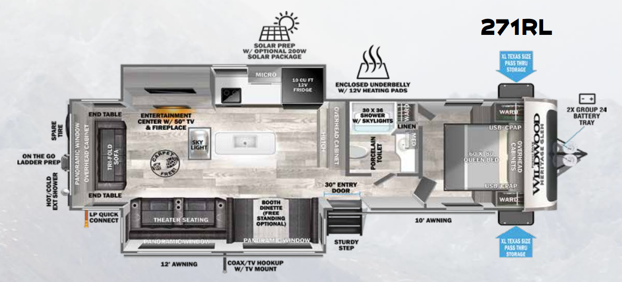 View 2023 Forest River Wildwood Heritage Glen 271RL complete specs and manufacturer brochures