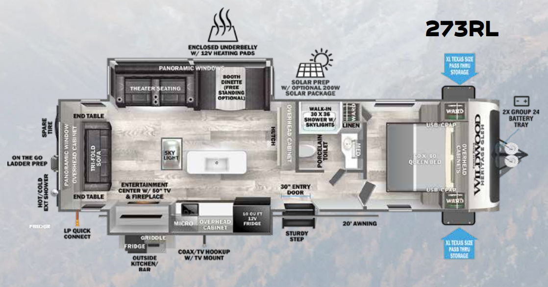 View 2023 Forest River Wildwood Heritage Glen 273RL complete specs and manufacturer brochures