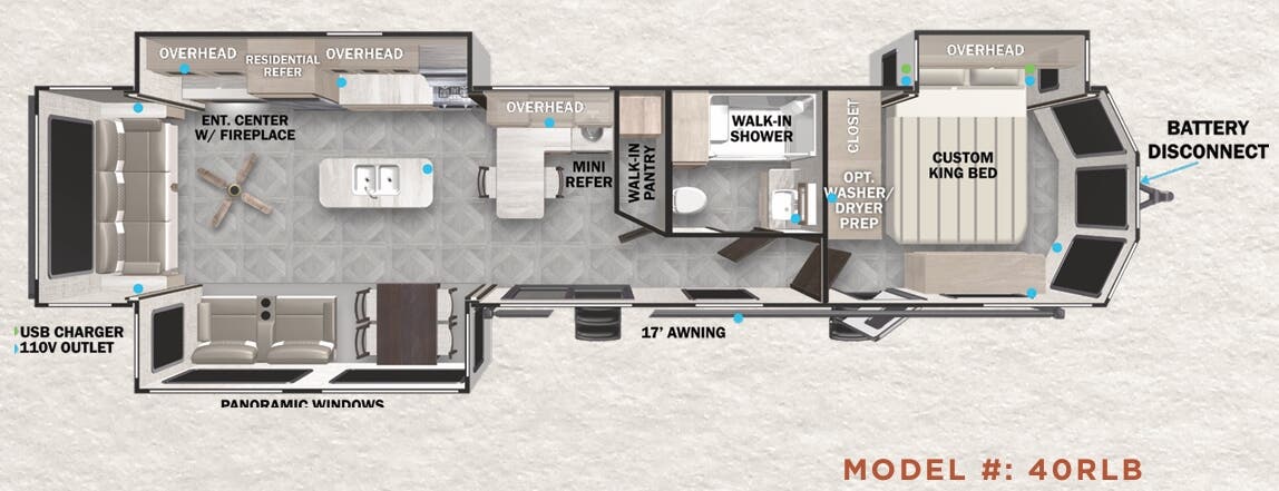 View 2023 Forest River Wildwood Lodge 40RLB complete specs and manufacturer brochures