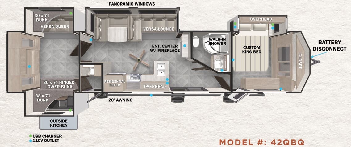 View 2023 Forest River Wildwood Lodge 42QBQ complete specs and manufacturer brochures