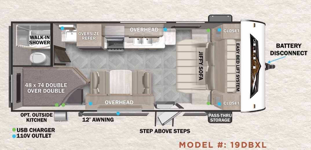 View 2023 Forest River Wildwood X-Lite 19DBXL complete specs and manufacturer brochures
