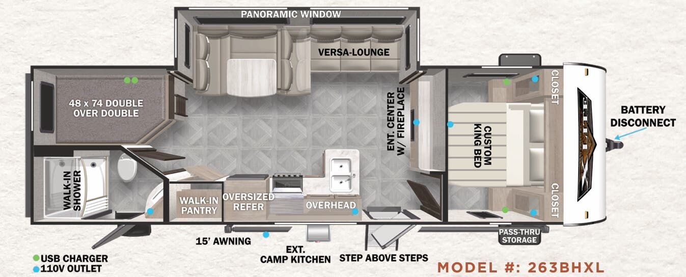 View 2023 Forest River Wildwood X-Lite 263BHXL complete specs and manufacturer brochures