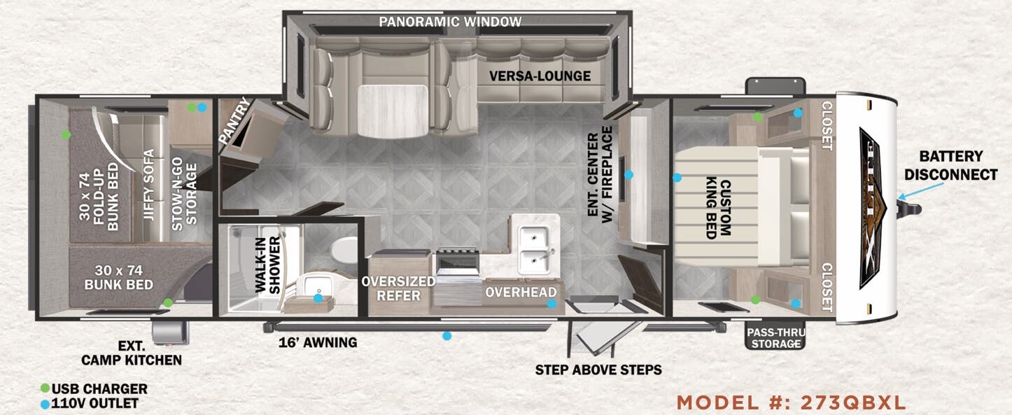 View 2023 Forest River Wildwood X-Lite 273QBXL complete specs and manufacturer brochures