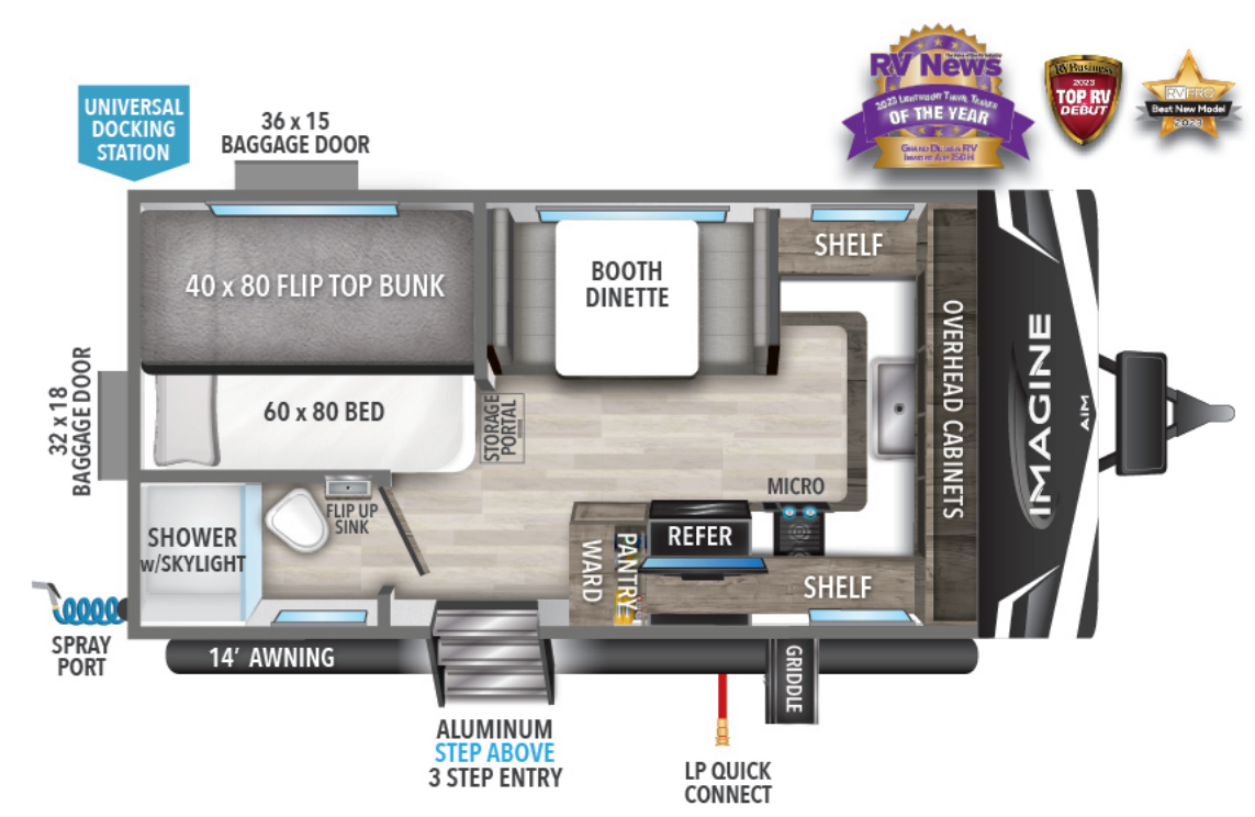 View 2023 Grand Design Imagine AIM 15BH complete specs and manufacturer brochures