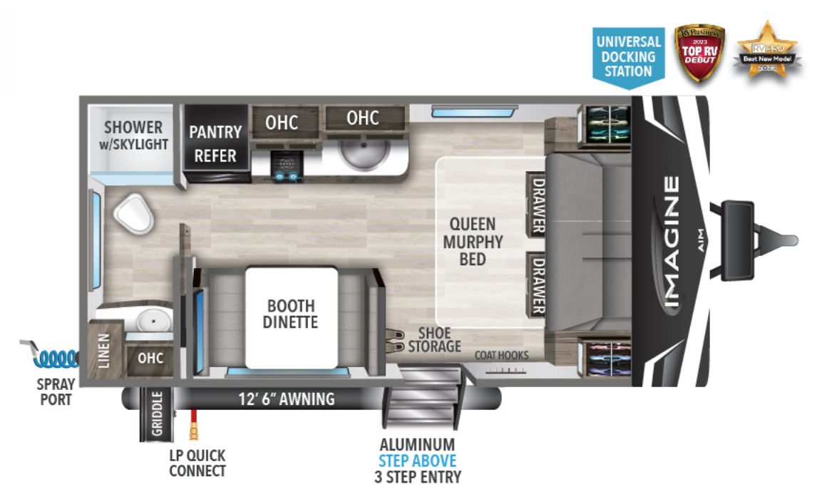 View 2023 Grand Design Imagine AIM 15RB complete specs and manufacturer brochures