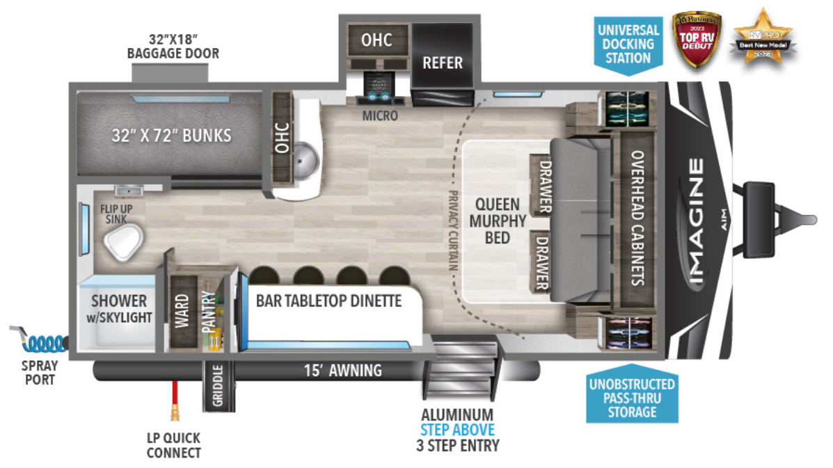 View 2023 Grand Design Imagine AIM 18BH complete specs and manufacturer brochures