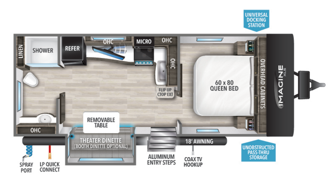 View 2023 Grand Design Imagine XLS 22RBE complete specs and manufacturer brochures