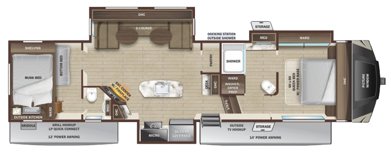 View 2023 Highland Ridge Mesa Ridge XLT 364BHS complete specs and manufacturer brochures