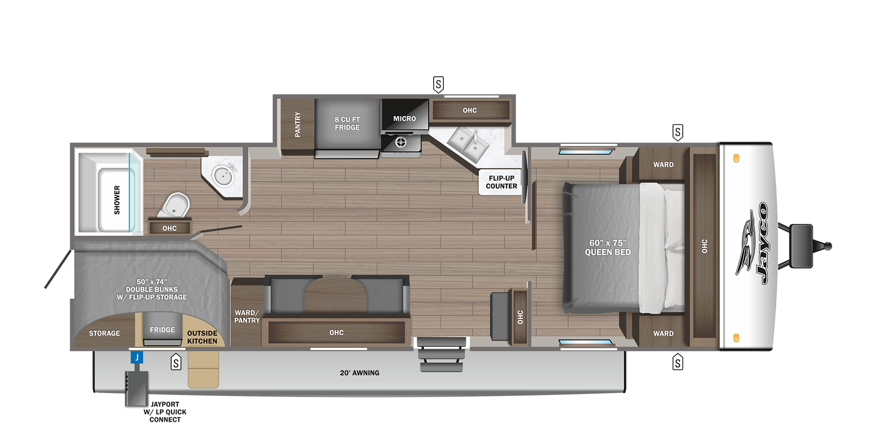 View 2023 Jayco Jay Feather 22BH complete specs and manufacturer brochures