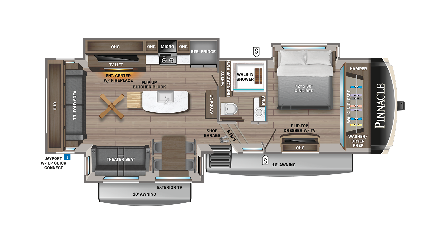 View 2023 Jayco Pinnacle 32RLTS complete specs and manufacturer brochures