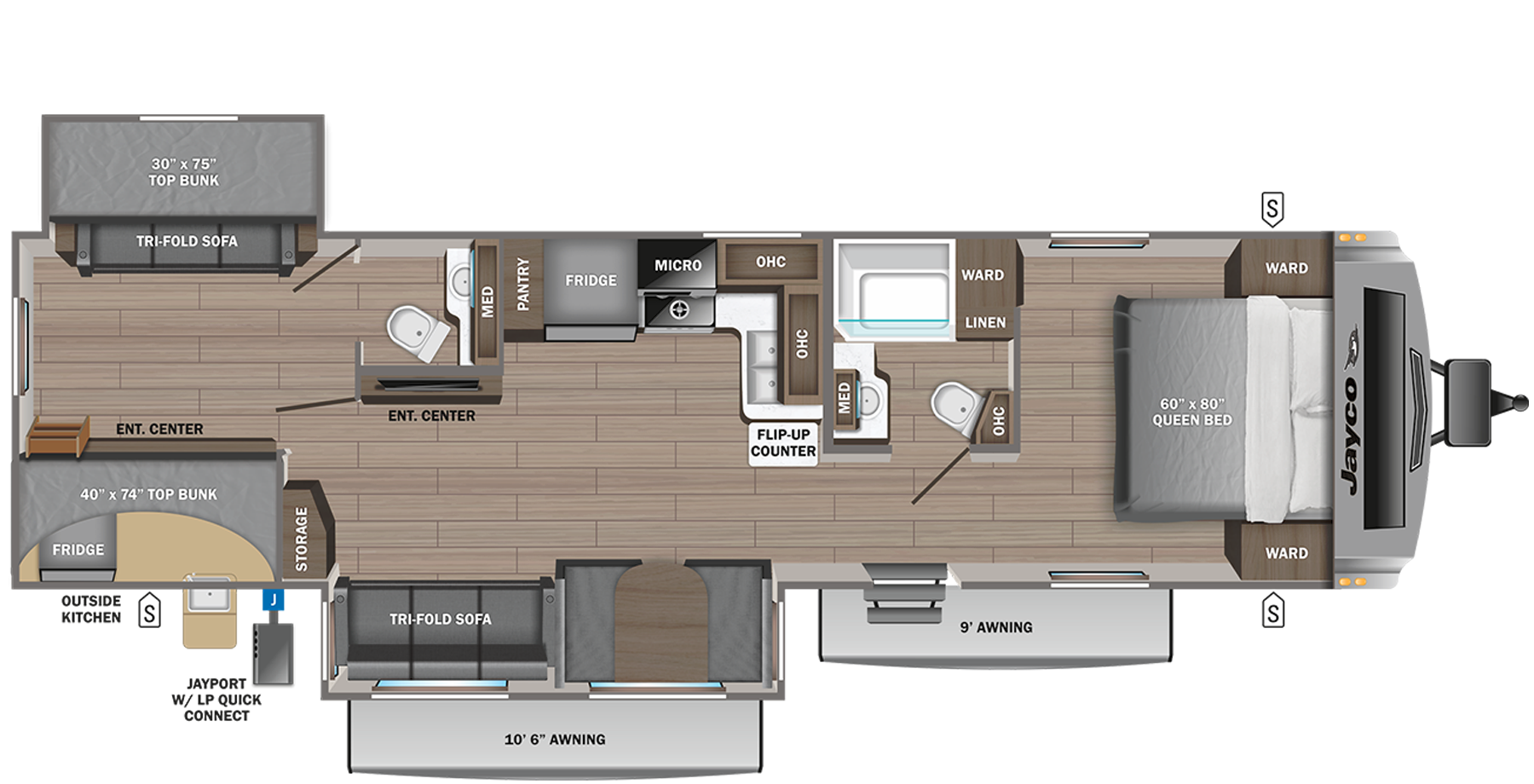 View 2023 Jayco White Hawk 32BH complete specs and manufacturer brochures