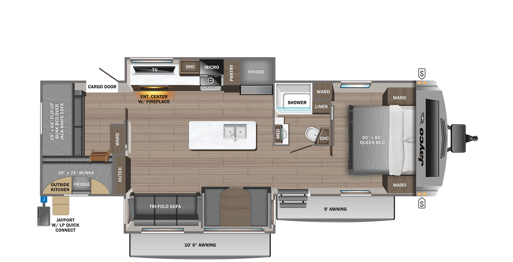 View 2023 Jayco White Hawk 32QBH complete specs and manufacturer brochures