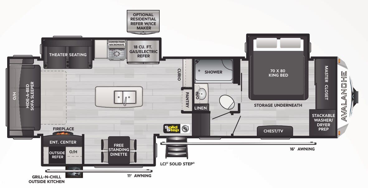 View 2023 Keystone Alpine Avalanche Edition 302RS complete specs and manufacturer brochures