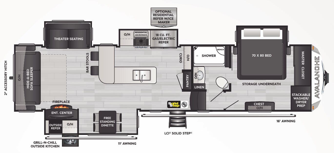 View 2023 Keystone Alpine Avalanche Edition 338GK complete specs and manufacturer brochures