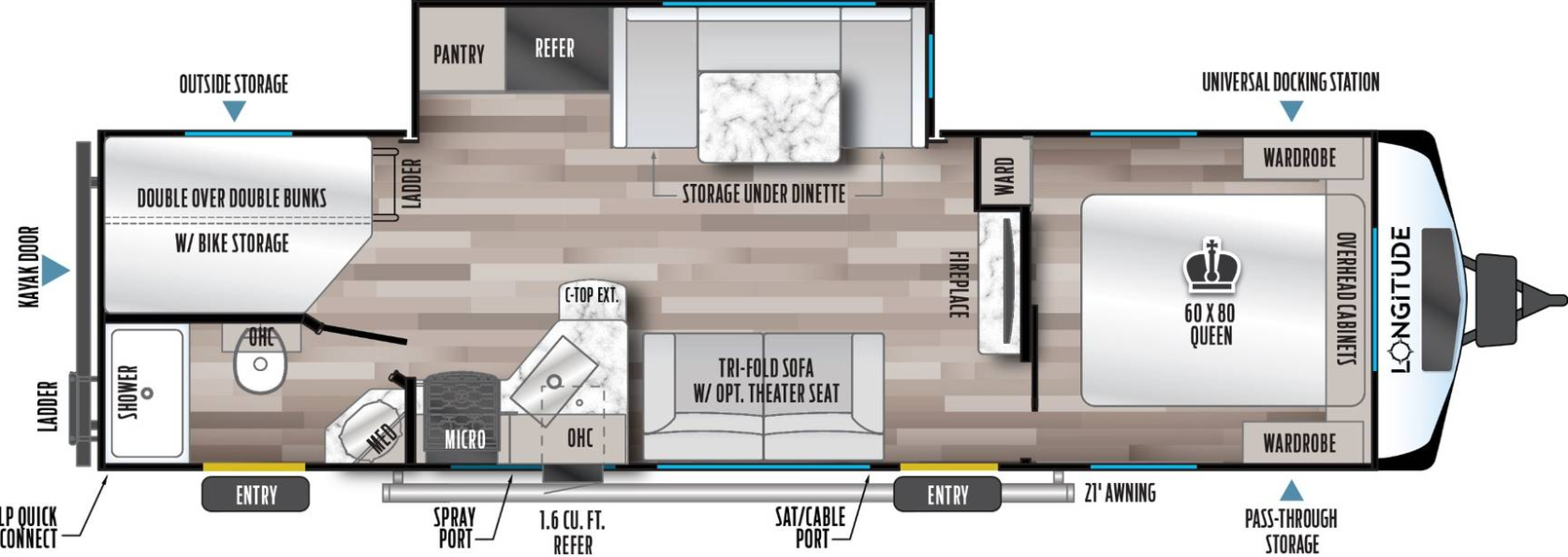View 2024 East to West Longitude 285BH complete specs and manufacturer brochures