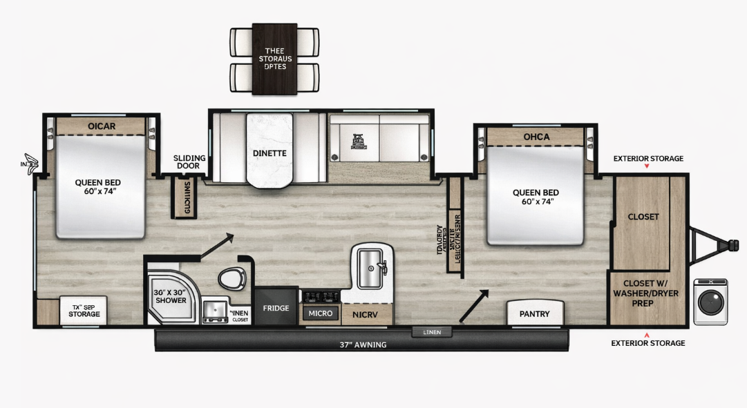 View 2024 Forest River Aurora Sky 340BHTS (2 Queen Beds) complete specs and manufacturer brochures