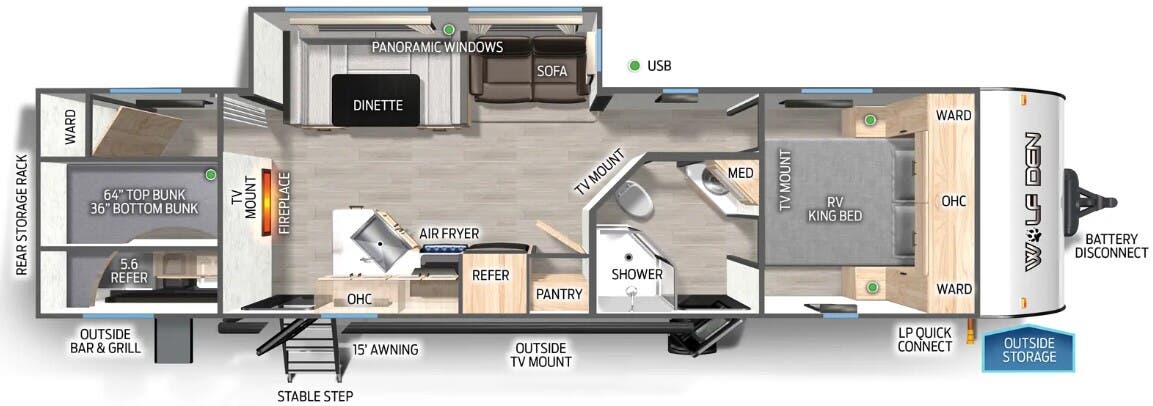 View 2024 Forest River Cherokee Wolf Den Black Label 294GEBGBL complete specs and manufacturer brochures