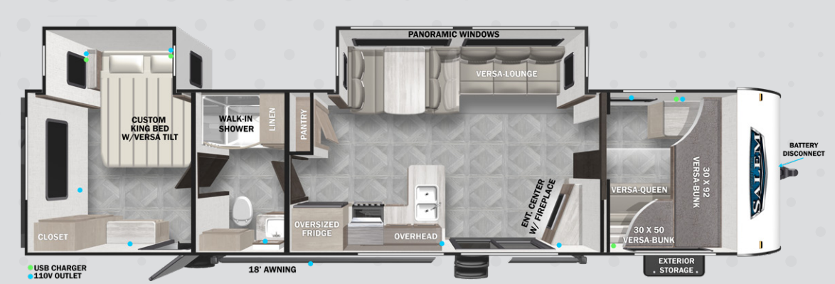 View 2024 Forest River Salem 36VBDS complete specs and manufacturer brochures
